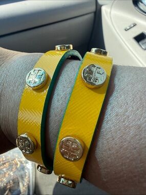 Tory Burch Yellow Double-Wrap Logo Stud Bracelet